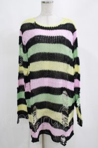 KILL STAR / Liqorice Knit Sweater L 黒×ピンク×ミント×イエロー H-25-03-10-068-SL-TO-KB-ZT206