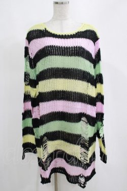 画像1: KILL STAR / Liqorice Knit Sweater L 黒×ピンク×ミント×イエロー H-25-03-10-068-SL-TO-KB-ZT206