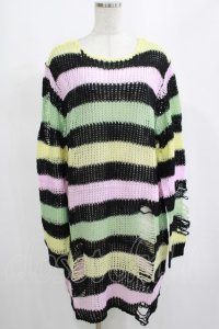 KILL STAR / Liqorice Knit Sweater L 黒×ピンク×ミント×イエロー H-25-03-10-072-SL-TO-KB-ZH