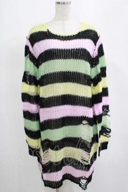 画像1: KILL STAR / Liqorice Knit Sweater L 黒×ピンク×ミント×イエロー H-25-03-10-072-SL-TO-KB-ZH
