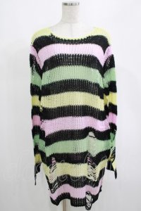 KILL STAR / Liqorice Knit Sweater L 黒×ピンク×ミント×イエロー H-25-03-10-076-SL-TO-KB-ZH