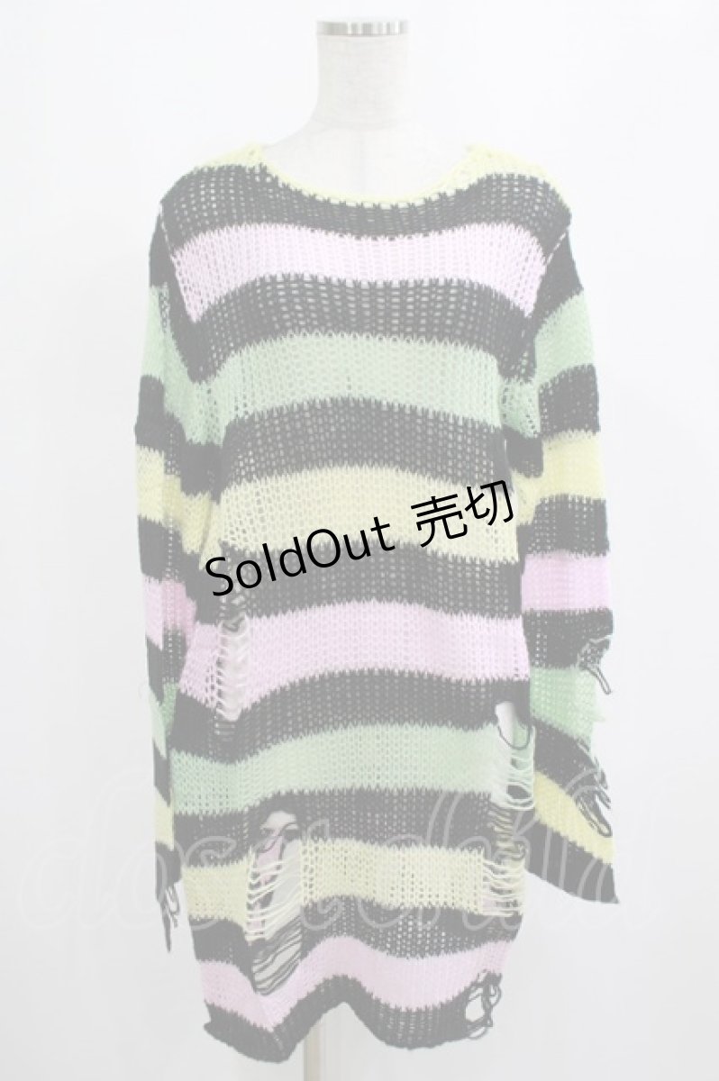 画像1: KILL STAR / Liqorice Knit Sweater XS 黒×ピンク×ミント×イエロー H-25-03-10-008-SL-TO-KB-ZH (1)