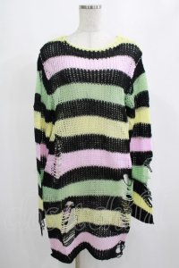 KILL STAR / Liqorice Knit Sweater XS 黒×ピンク×ミント×イエロー H-25-03-10-008-SL-TO-KB-ZH