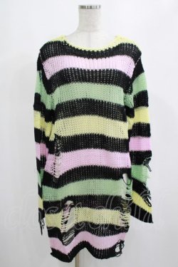 画像1: KILL STAR / Liqorice Knit Sweater XS 黒×ピンク×ミント×イエロー H-25-03-10-008-SL-TO-KB-ZH