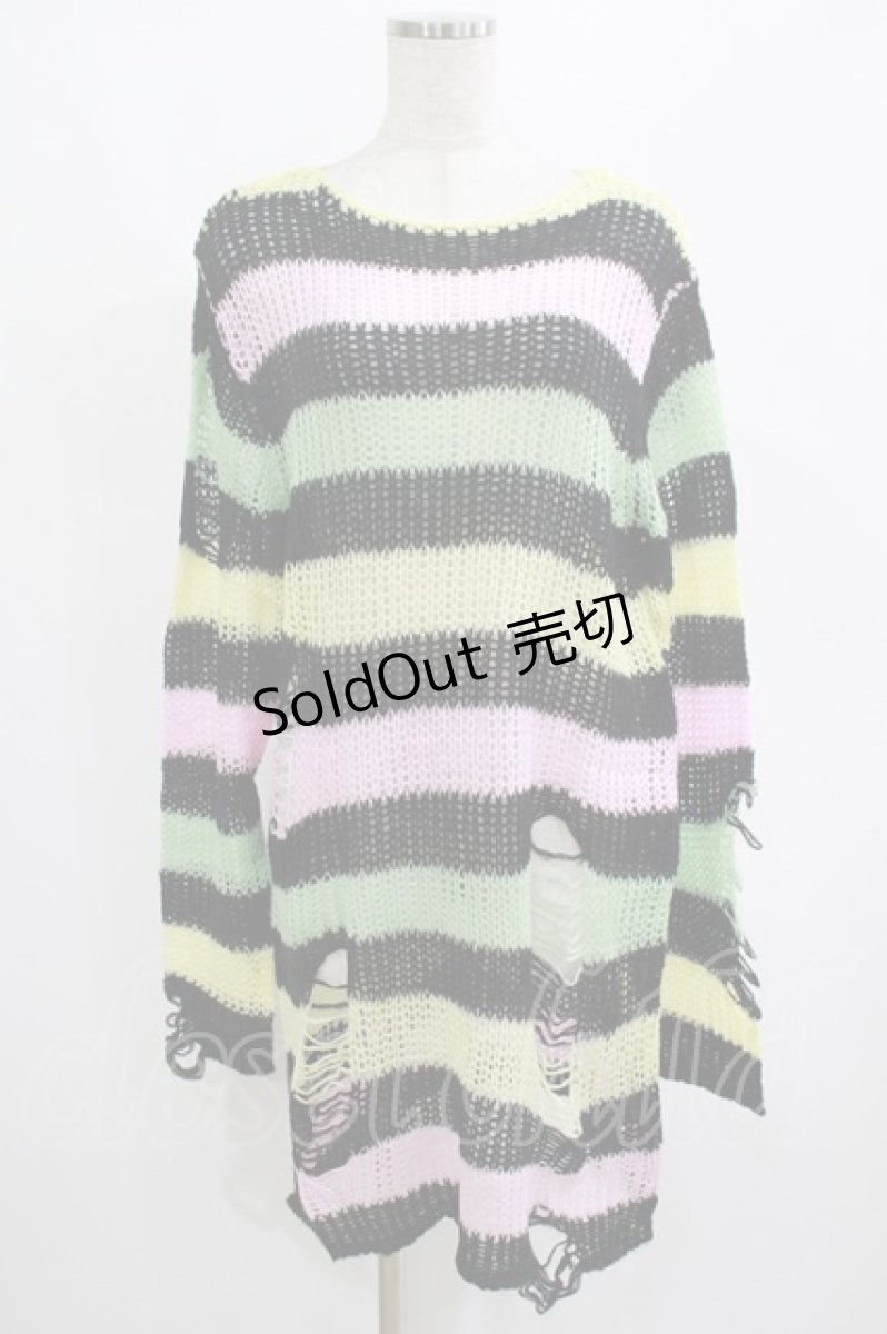 画像1: KILL STAR / Liqorice Knit Sweater XS 黒×ピンク×ミント×イエロー H-25-03-10-009-SL-TO-KB-ZH (1)