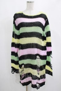 KILL STAR / Liqorice Knit Sweater XS 黒×ピンク×ミント×イエロー H-25-03-10-009-SL-TO-KB-ZH