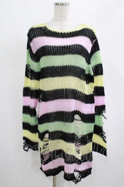 画像1: KILL STAR / Liqorice Knit Sweater XS 黒×ピンク×ミント×イエロー H-25-03-10-009-SL-TO-KB-ZH