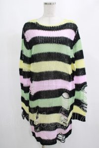 KILL STAR / Liqorice Knit Sweater XS 黒×ピンク×ミント×イエロー H-25-03-10-011-SL-TO-KB-ZH