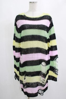 画像1: KILL STAR / Liqorice Knit Sweater XS 黒×ピンク×ミント×イエロー H-25-03-10-011-SL-TO-KB-ZH