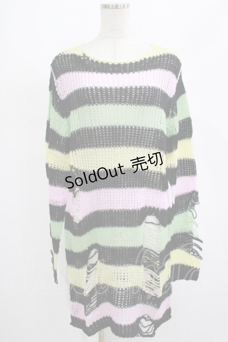 画像1: KILL STAR / Liqorice Knit Sweater XS 黒×ピンク×ミント×イエロー H-25-03-10-012-SL-TO-KB-ZH (1)