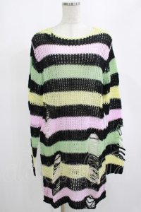 KILL STAR / Liqorice Knit Sweater XS 黒×ピンク×ミント×イエロー H-25-03-10-012-SL-TO-KB-ZH