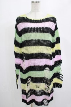 画像1: KILL STAR / Liqorice Knit Sweater XS 黒×ピンク×ミント×イエロー H-25-03-10-012-SL-TO-KB-ZH