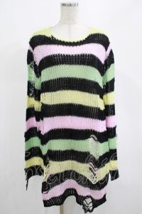 KILL STAR / Liqorice Knit Sweater M 黒×ピンク×ミント×イエロー H-25-03-10-015-SL-TO-KB-ZY