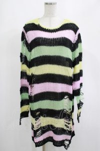 KILL STAR / Liqorice Knit Sweater M 黒×ピンク×ミント×イエロー H-25-03-10-018-SL-TO-KB-ZH