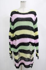 KILL STAR / Liqorice Knit Sweater M 黒×ピンク×ミント×イエロー H-25-03-10-021-SL-TO-KB-ZI