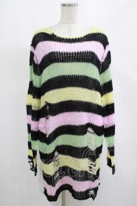 KILL STAR / Liqorice Knit Sweater M 黒×ピンク×ミント×イエロー H-25-03-10-021-SL-TO-KB-ZI