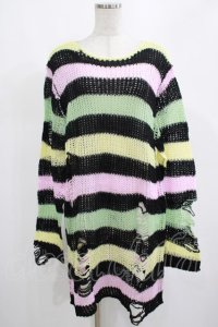 KILL STAR / Liqorice Knit Sweater M 黒×ピンク×ミント×イエロー H-25-03-10-026-SL-TO-KB-ZH