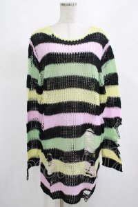 KILL STAR / Liqorice Knit Sweater S 黒×ピンク×ミント×イエロー H-25-03-10-028-SL-TO-KB-ZH