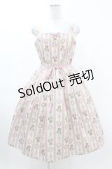 axes femme kawaii / RosyBear柄ジャンパースカート M アイボリー/ピンク H-25-03-11-1031-AX-OP-NS-ZH