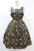 axes femme kawaii / 森のケーキ屋さん柄ジャンスカ M グリーン H-25-03-11-1039-AX-OP-NS-ZH