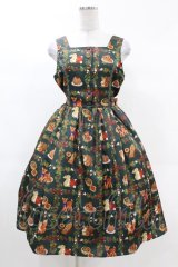 axes femme kawaii / 森のケーキ屋さん柄ジャンスカ M グリーン H-25-03-11-1039-AX-OP-NS-ZH