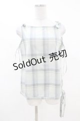 INGEBORG / チェックリボンノースリーブブラウス S ブルー H-25-03-11-1047-LO-BL-NS-ZH