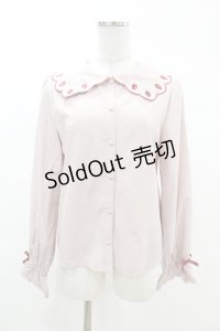 axes femme kawaii / スカラップ苺刺繍ブラウス M ピンク H-25-03-11-1052-AX-BL-NS-ZH