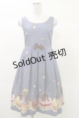 Emily Temple cute / chatonチョコレートウエストリボンワンピース  ブルー H-25-03-12-064-ET-OP-KB-ZH