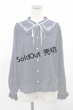 画像1: axes femme / ブーケ刺繍フリル襟ブラウス M ネイビー H-25-03-12-1022-AX-BL-NS-ZH