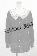 axes femme POETIQUE / レース襟ベロアストライプブラウス M ブラック H-25-03-12-1027-AX-BL-NS-ZH