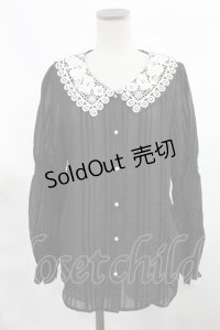 axes femme POETIQUE / レース襟ベロアストライプブラウス M ブラック H-25-03-12-1027-AX-BL-NS-ZH