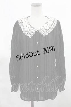 画像1: axes femme POETIQUE / レース襟ベロアストライプブラウス M ブラック H-25-03-12-1027-AX-BL-NS-ZH
