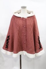 axes femme / 編み上げ裏ボアニットポンチョ Free ピンク H-25-03-12-1031-AX-CO-NS-ZT-C064