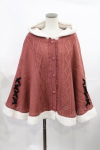 axes femme / 編み上げ裏ボアニットポンチョ Free ピンク H-25-03-12-1031-AX-CO-NS-ZT-C064