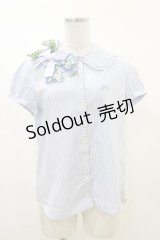 Jane Marple / ストライプパフブラウス M ブルー H-25-03-12-019-JM-BL-KB-ZH