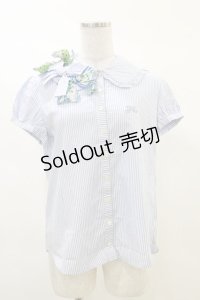 Jane Marple / ストライプパフブラウス M ブルー H-25-03-12-019-JM-BL-KB-ZH