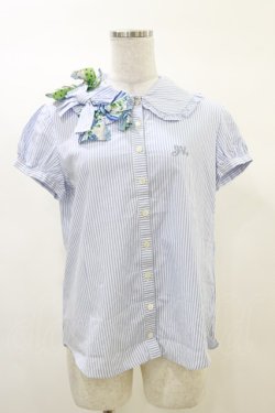 画像1: Jane Marple / ストライプパフブラウス M ブルー H-25-03-12-019-JM-BL-KB-ZH
