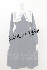FLC / 皆方由衣コラボ/襟付きプリーツワンピース L ネイビー H-25-03-13-1070-LO-OP-NS-ZH