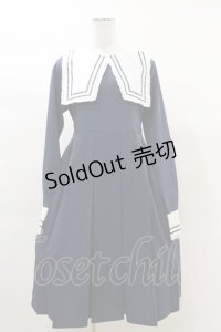 FLC / 皆方由衣コラボ/襟付きプリーツワンピース L ネイビー H-25-03-13-1070-LO-OP-NS-ZH
