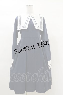 画像1: FLC / 皆方由衣コラボ/襟付きプリーツワンピース L ネイビー H-25-03-13-1070-LO-OP-NS-ZH