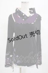 gouk / 着物衿ヨーク切替カットソー  黒×紫 H-25-03-13-016-GO-TO-KB-ZH