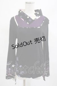 gouk / 着物衿ヨーク切替カットソー  黒×紫 H-25-03-13-016-GO-TO-KB-ZH