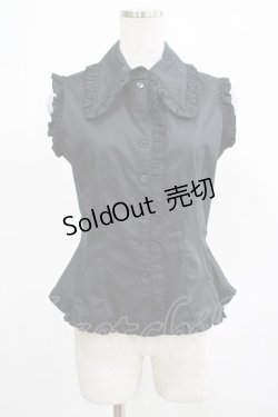 画像1: MARBLE / フリルノースリーブブラウス  黒 H-25-03-15-066-GO-BL-KB-ZH