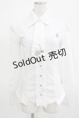 Ozz oneste / 薔薇刺繍タイ付ブラウス  白 H-25-03-15-068-OO-BL-KB-ZH