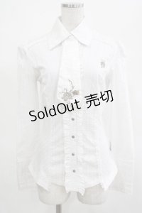 Ozz oneste / 薔薇刺繍タイ付ブラウス  白 H-25-03-15-068-OO-BL-KB-ZH