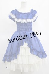 ATELIER PIERROT / オフショルダーシャーリングワンピース  青×白 H-25-03-15-002-EL-OP-KB-ZH