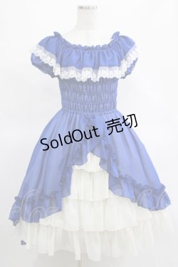 画像1: ATELIER PIERROT / オフショルダーシャーリングワンピース  青×白 H-25-03-15-002-EL-OP-KB-ZH