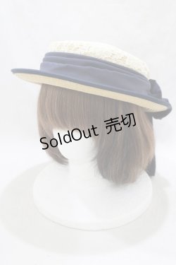 画像1: Fi.n.t / レースリボンストローハット  オフ/ネイビー H-25-03-16-1072-CA-AC-NS-ZH