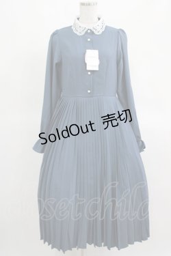 画像1: m petit by misako / レース襟プリーツワンピース M ブルー H-25-03-16-1022-LO-OP-NS-ZH