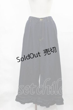 画像1: Jane Marple / コットンリネンデニムフリルヘムパンツ  インディゴ H-25-03-17-011-JM-PA-KB-ZH
